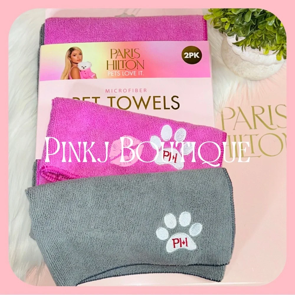 🎉HP!💗🐾2PK {Paris Hilton} Cute Paws Pink Microfiber {Pet Towels} Love It Set!